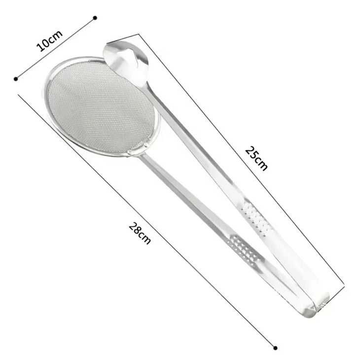 2In1 Stainless Steel Filter Spoon with Clip Food Kitchen Oil-Frying Multi-Functional